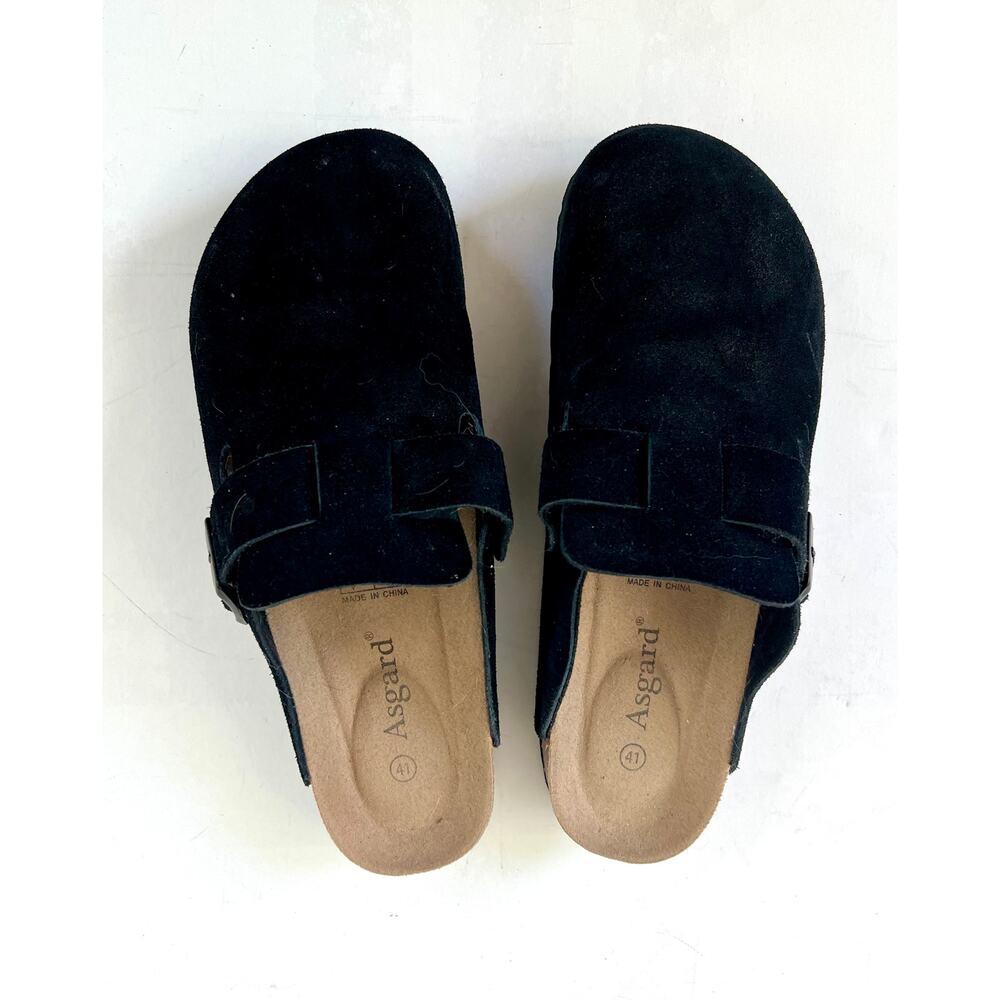 Women's Black Suede Clogs, Adjustable Buckle - Size 9 - Preowned - Picture 3 of 5